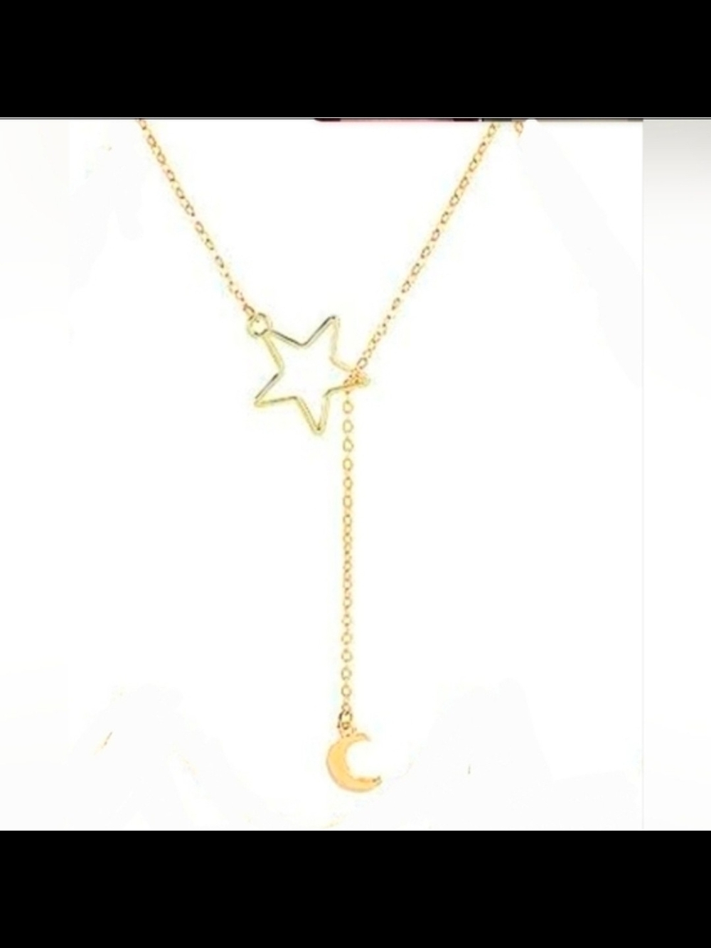 Gold Lariat Y Necklace With Star & Moon Pendant BNIB